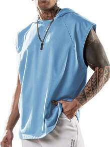 男士素色連帽背心上衣