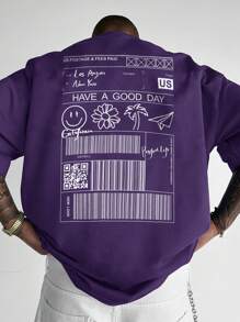 Manfinity Homme Men Plus Cartoon & Letter Graphic Tee - Purple - View 1