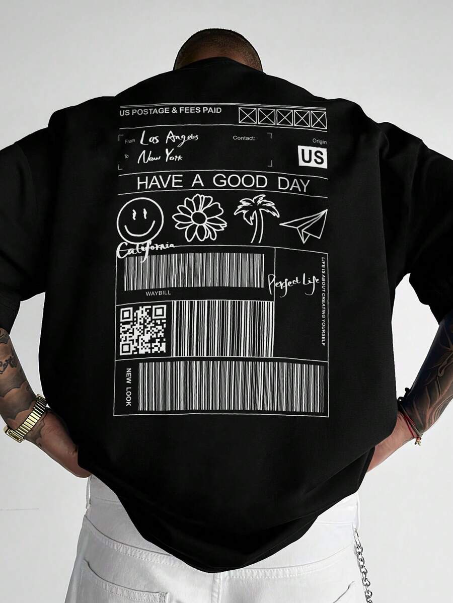 Manfinity Hypemode Men Plus Floral & Letter Graphic Tee - Black - View 1