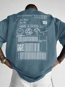 Manfinity Homme Men Plus Slogan Graphic Tee - Dusty Blue - View 1