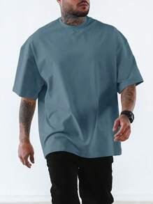 Manfinity Homme Men Plus Slogan Graphic Tee - Dusty Blue - View 2