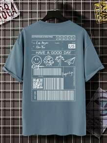 Manfinity Homme Men Plus Slogan Graphic Tee - Dusty Blue - View 3