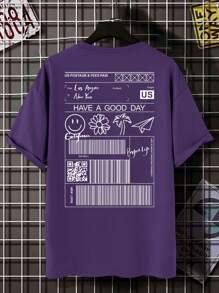 Manfinity Homme Men Plus Cartoon & Letter Graphic Tee - Purple - View 4