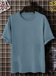 Manfinity Homme Men Plus Slogan Graphic Tee - Dusty Blue - View 4