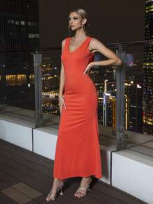 D&M Đầm Lộ Lưng màu trơn Thanh lịch - trái cam - Xem 3