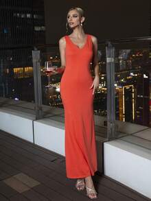 D&M Đầm Lộ Lưng màu trơn Thanh lịch - trái cam - Xem 5