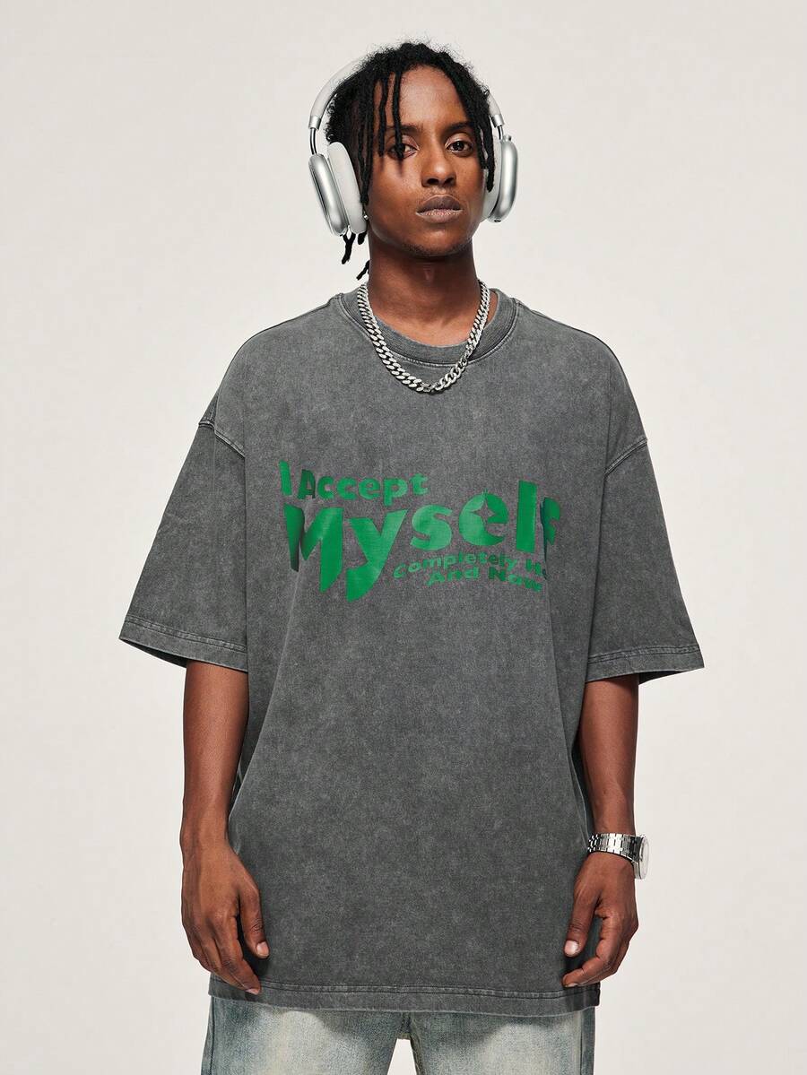 Áo thun & Áo lót Nam Slogan Giải trí - Màu xám đen - Xem 1