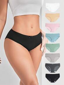 Women's Casual Multicolor Plain Bikini Briefs With Bow Detail Medium Stretch Fabric Underwear - Multicolor - View 7