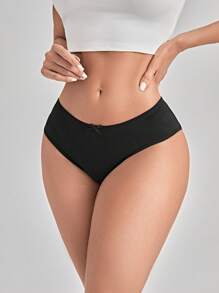 Women's Casual Multicolor Plain Bikini Briefs With Bow Detail Medium Stretch Fabric Underwear - Multicolor - View 10