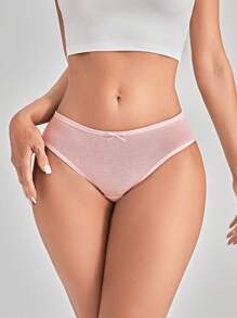 Women's Casual Multicolor Plain Bikini Briefs With Bow Detail Medium Stretch Fabric Underwear - Multicolor - View 11