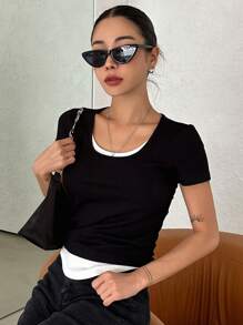 DAZY Two Tone 2 In 1 Tee - Black - View 6