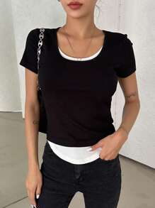 DAZY Two Tone 2 In 1 Tee - Black - View 7