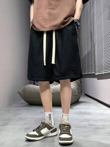 男士字母壓紋腰部抽繩短褲 - 黑色 - 查看 1