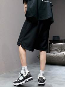 男士字母壓紋腰部抽繩短褲 - 黑色 - 查看 2