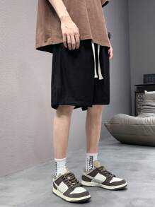 男士字母壓紋腰部抽繩短褲 - 黑色 - 查看 3