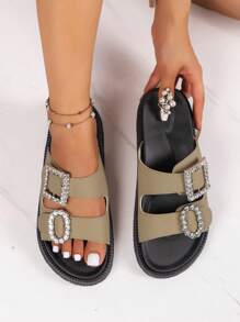 女士水鑽裝飾厚底涼拖,時尚涼鞋 - 灰色 - 查看 2