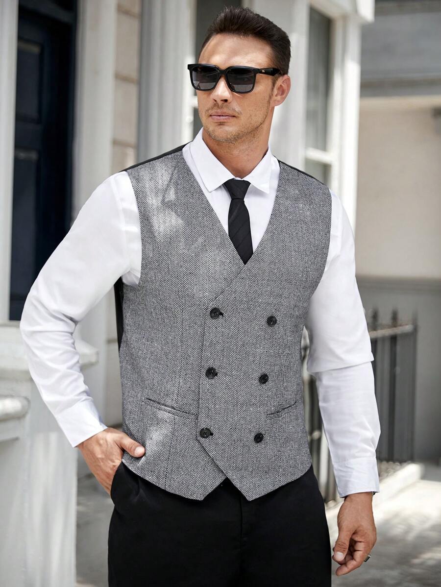 GENTILAND Men Plus Double Breasted Waistcoat Without Shirt - Multicolor - View 1