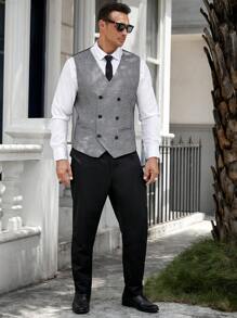 GENTILAND Men Plus Double Breasted Waistcoat Without Shirt - Multicolor - View 4