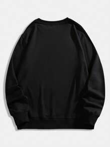 ROMWE MEN Goth Guys Letter & Cross Print Sweatshirt - Black - View 2