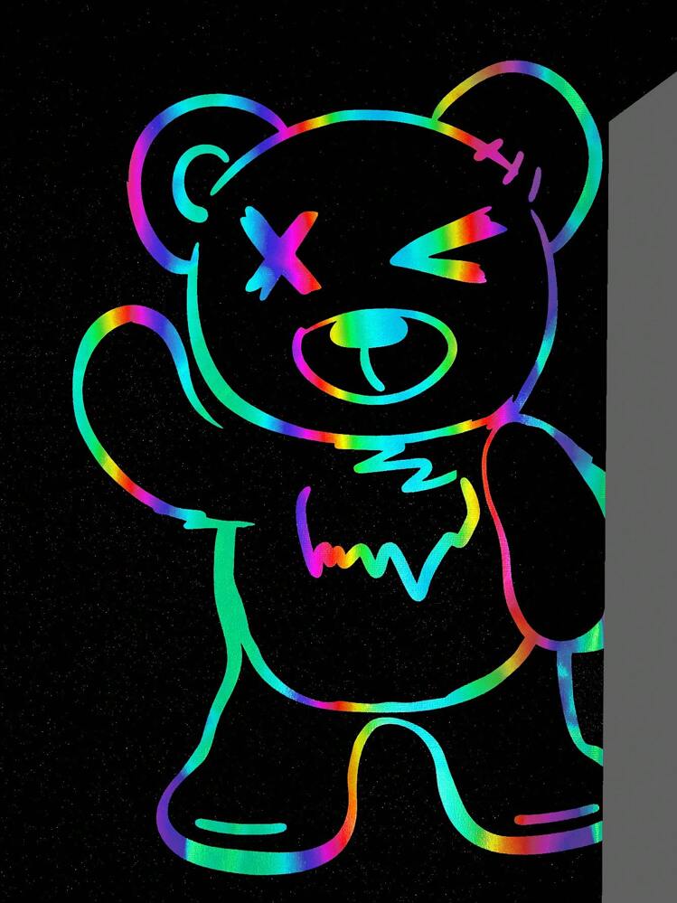 Manfinity RebelGame Men Plus Reflective Bear Print Tee & Drawstring Waist Shorts - Black - View 6