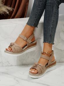 女士結飾踝帶坡跟涼鞋,度假涼鞋