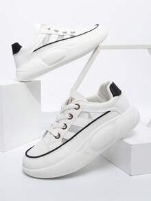 女士前綁帶板鞋,運動戶外休閒鞋 - 白色 - 查看 1