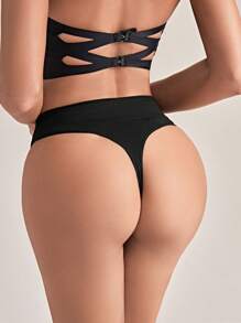 Pantis sexy sin costuras de un solo color - Negro - Ver 2