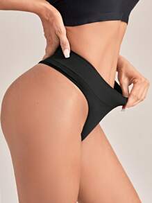 Pantis sexy sin costuras de un solo color - Negro - Ver 3