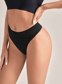 Pantis sexy sin costuras de un solo color - Negro - Ver 4