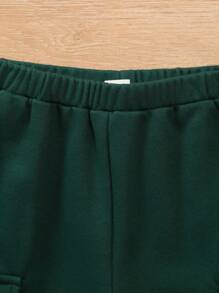 SHEIN 男嬰休閒寬鬆素色連帽衫，鬆緊腰帶工作褲，舒適運動套裝