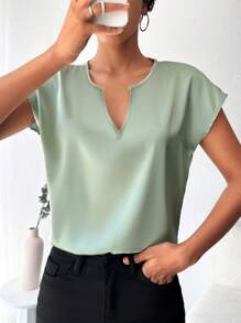 EURMUSE Notched Neckline Batwing Sleeve Blouse - Mint Green - View 1