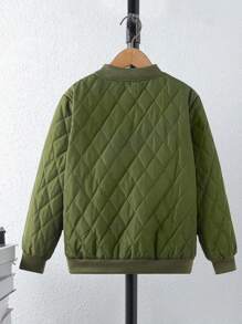 SHEIN Tween Girl 1pc Baseball Collar Zipper Quilted Coat - Army Green - View 2