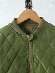 SHEIN Tween Girl 1pc Baseball Collar Zipper Quilted Coat - Army Green - View 4