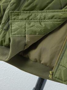 SHEIN Tween Girl 1pc Baseball Collar Zipper Quilted Coat - Army Green - View 6
