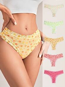 Eraneu 5packs Fruit Print Sexy Panties Set Lingerie