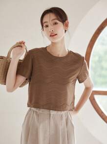 DAZY 素色紋理質感T恤 - 棕色 - 查看 11