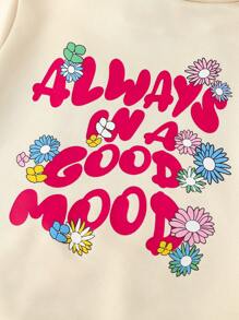SHEIN Young Girl 2pcs Letter Printed Hooded Sports Jacket And Pants Set, Spring And Autumn - Apricot - View 5