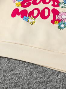 SHEIN Young Girl 2pcs Letter Printed Hooded Sports Jacket And Pants Set, Spring And Autumn - Apricot - View 7
