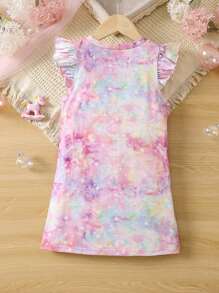 SHEIN Young Girl Unicorn & Letter Graphic Ruffle Trim Dress - Multicolor - View 2