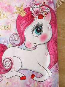 SHEIN Young Girl Unicorn & Letter Graphic Ruffle Trim Dress - Multicolor - View 3