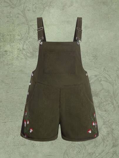 Fairycore Plus Mushroom Embroidery Overall Romper