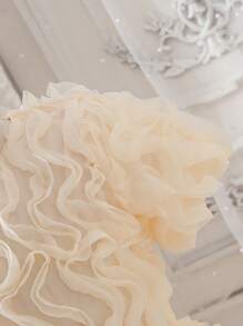 SHEIN Cô gái Tween Dễ thương Và Thanh lịch Sữa Màu sắc Bowknot , Nhỏ bé Vòng cổ Mô hình sóng Đầm , Mùa thu - Màu be - Xem 4