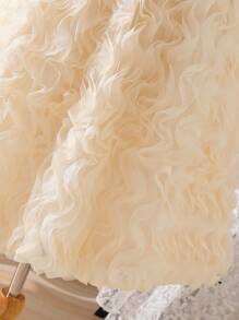 SHEIN Cô gái Tween Dễ thương Và Thanh lịch Sữa Màu sắc Bowknot , Nhỏ bé Vòng cổ Mô hình sóng Đầm , Mùa thu - Màu be - Xem 5