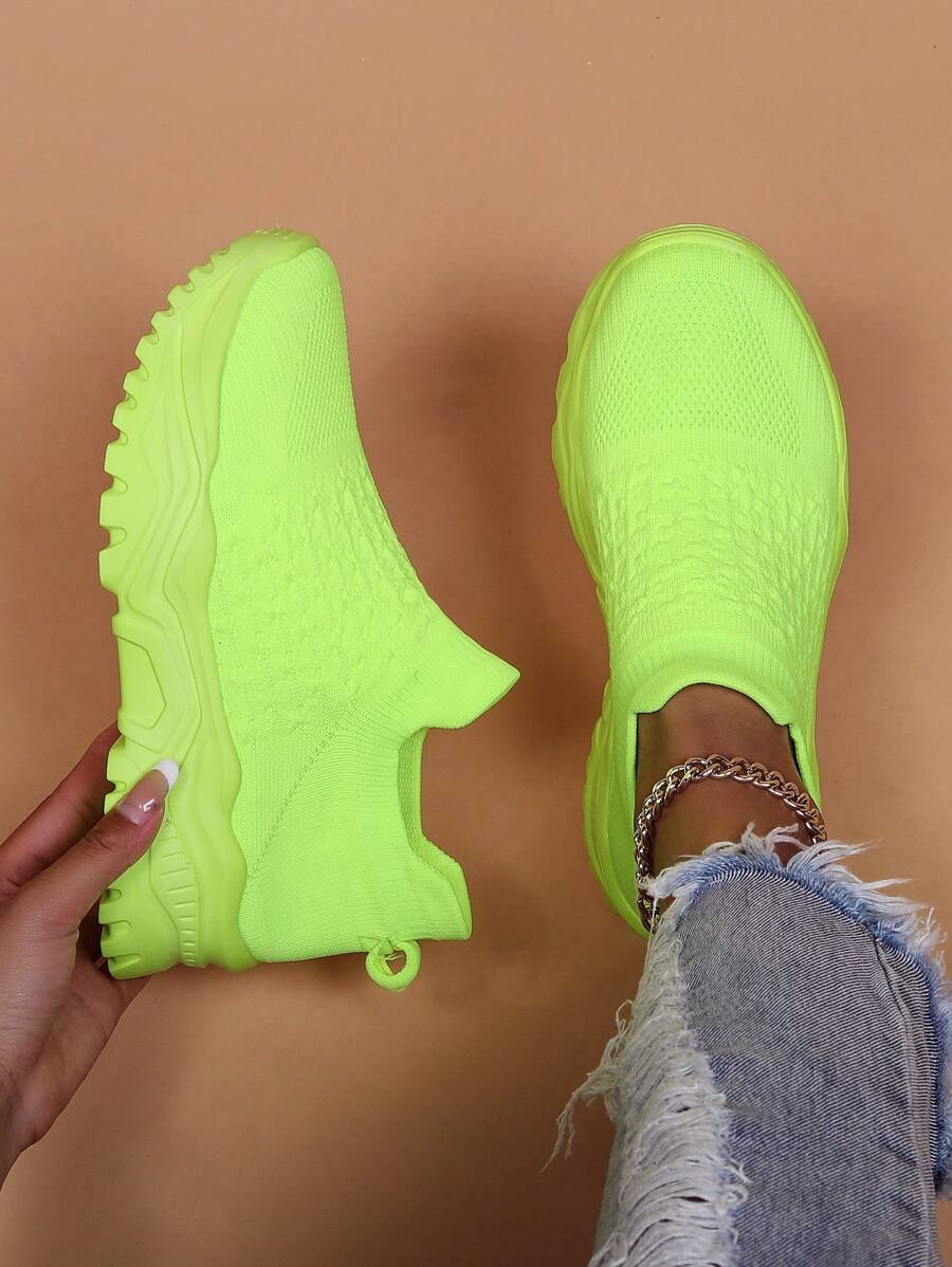 運動鞋適合女士,熒光綠一腳蹬老爹鞋