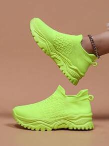 運動鞋適合女士,熒光綠一腳蹬老爹鞋