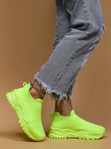 運動鞋適合女士,熒光綠一腳蹬老爹鞋