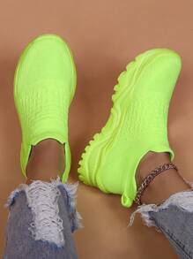 運動鞋適合女士,熒光綠一腳蹬老爹鞋