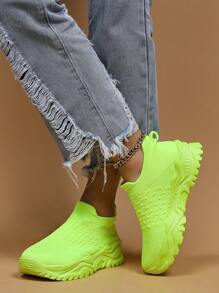 運動鞋適合女士,熒光綠一腳蹬老爹鞋