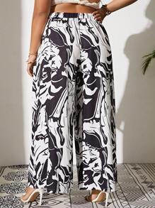 SHEIN VCAY Plus Allover Print Wide Leg Pants - Black and White - View 2