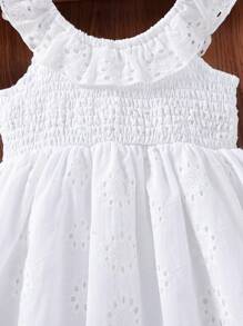 Niñas Vestido con bordado con ojal ribete con fruncido - Blanco - Ver 3